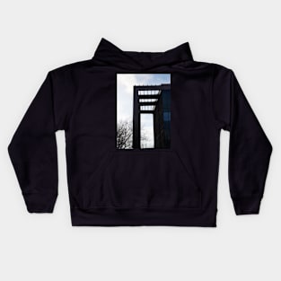 Modern building and two birds Kids Hoodie